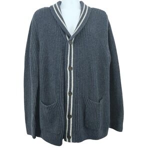 Sonoma Mens Cardigan Sweater Sz XL Blue Contrast Trim Preppy Dadcore‎ Academia